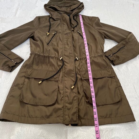 Zara Basic Lightweight Utility Hooded Full Zip Drawstring Waist Jacket Medium - Picture 9 of 16